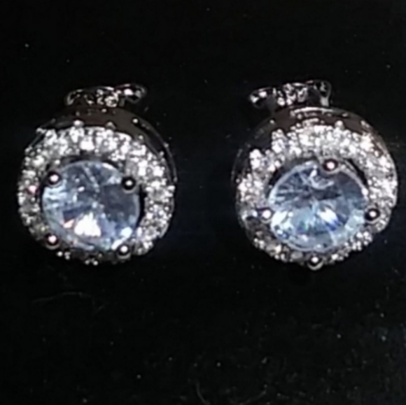 Halo Stud Diamond Earrings in Silver - Picture 5 of 7